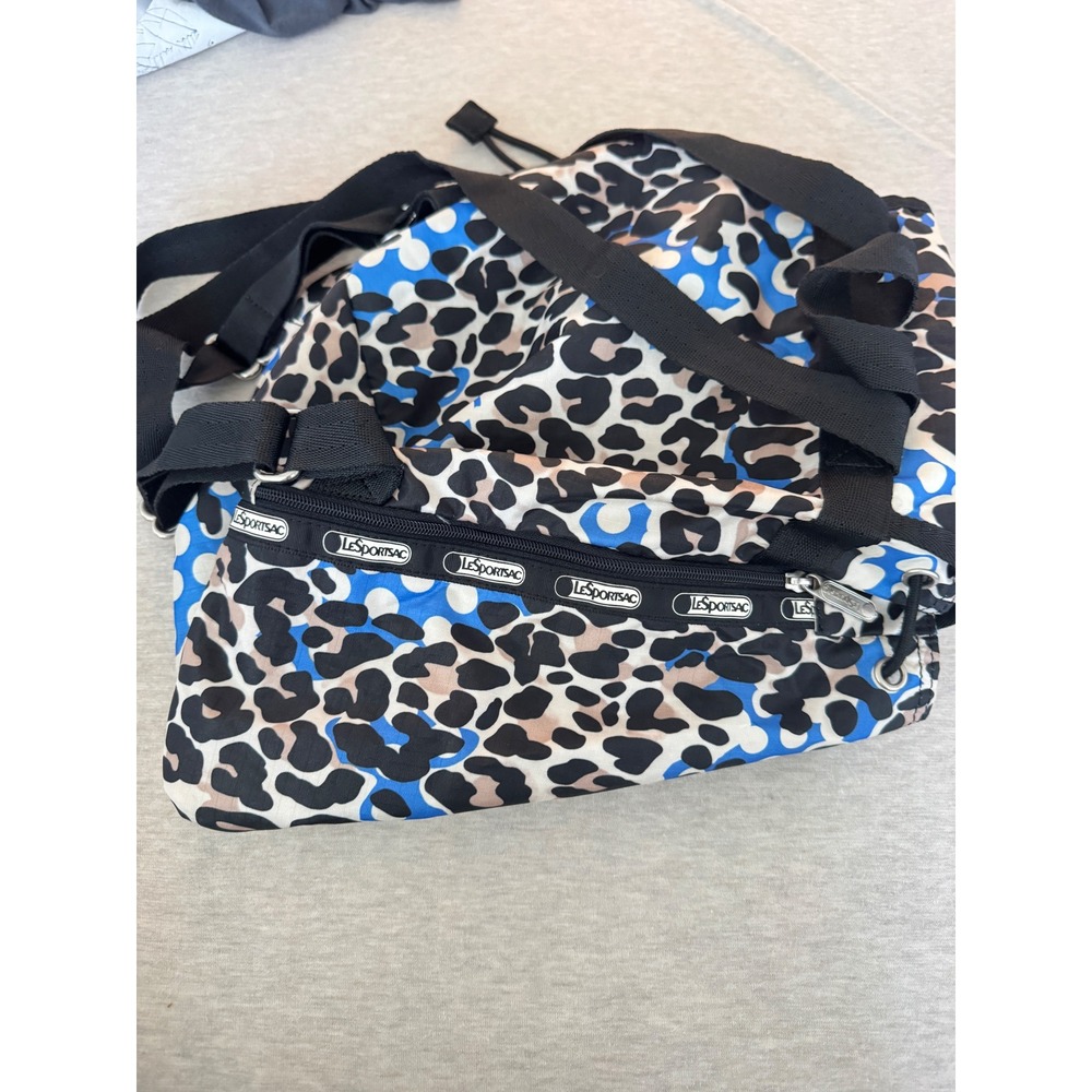 LeSportsac Blue Leopard Polka Dot Nylon Drawstring Backpack Bag - Picture 3 of 7